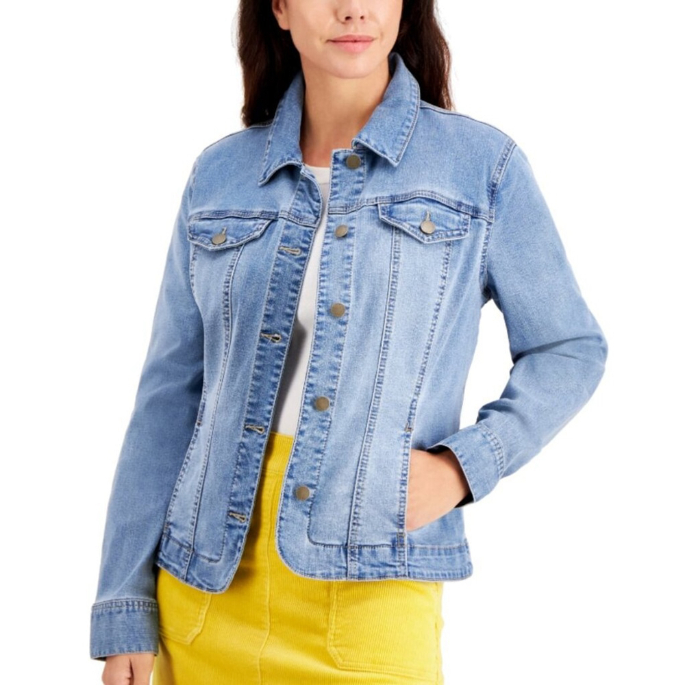 Charter Club Women's Stretch Light Wash Denim Jacket NWT